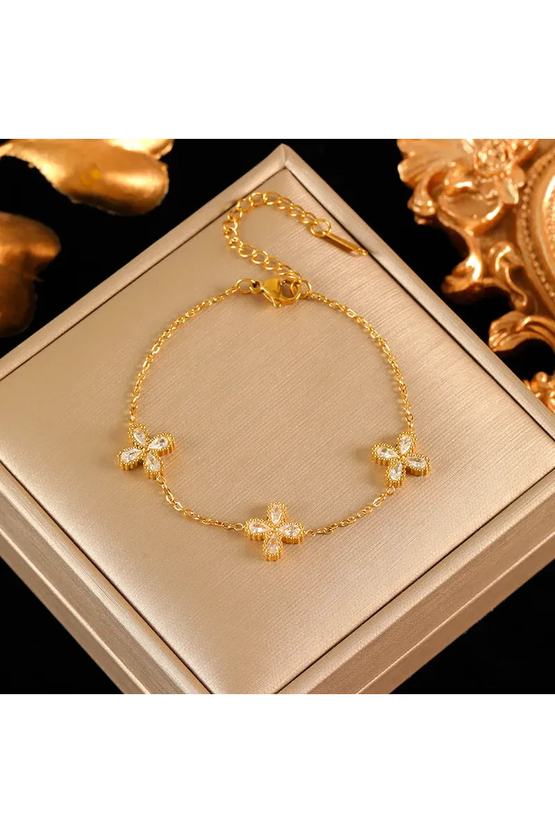 EILIECK 316L Edelstahl Blume Blütenblatt Zirkon Halskette Ohrringe Armband Set Für Frauen Mode Wasserdicht Schmuck Party Geschenk