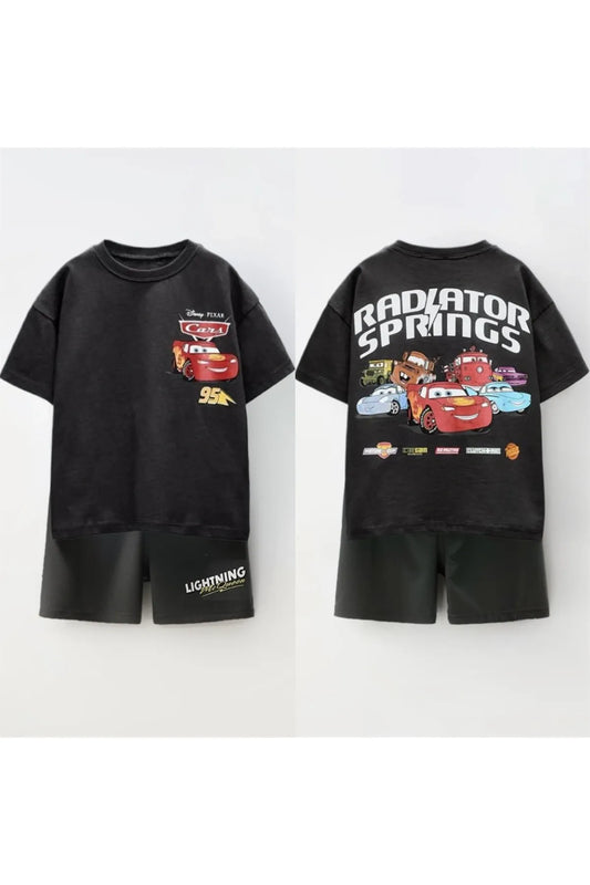 Mini Cars Cartoon T‑Shirt & Shorts Set – Kinder Sommer Outfit
