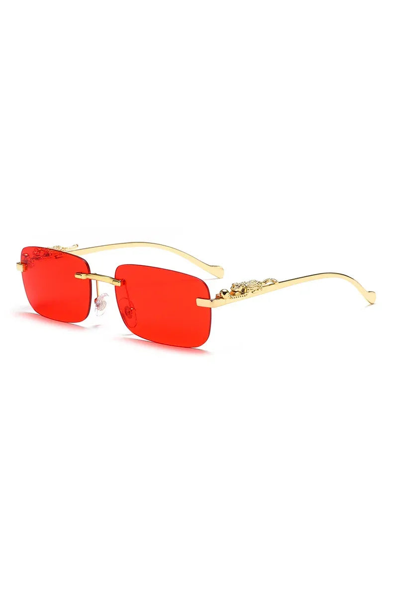 Klassische randlose Sonnenbrille für Herren und Damen, modisch, Leoparden-Dekoration, kleine Sonnenbrille, stilvoll, rahmenlos, zum Fahren, Reisen