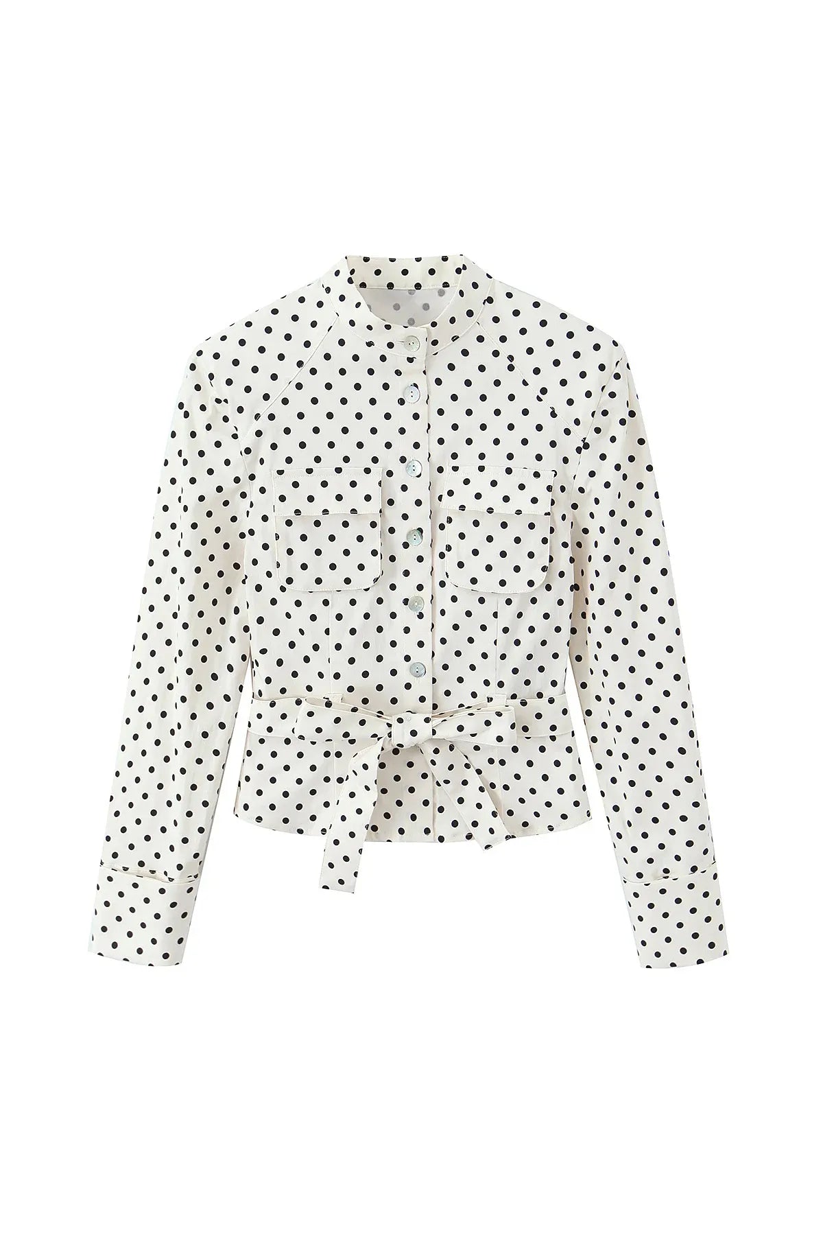 HH Damen Mode Einreihige Jacke mit Taschen und Gürtel-Dekoration im Polka-Dot-Stil + Hochgeschnittene Reißverschluss-Caprihose 2-teiliges Set