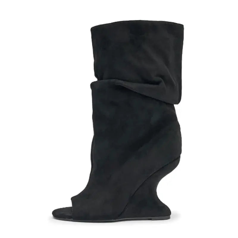 European AndAmerican Hot Girls with Pleated Pile Sleeves,fish Mouth Cool Boots,women's Fashion, Big Tube,sloping Andknight Boots