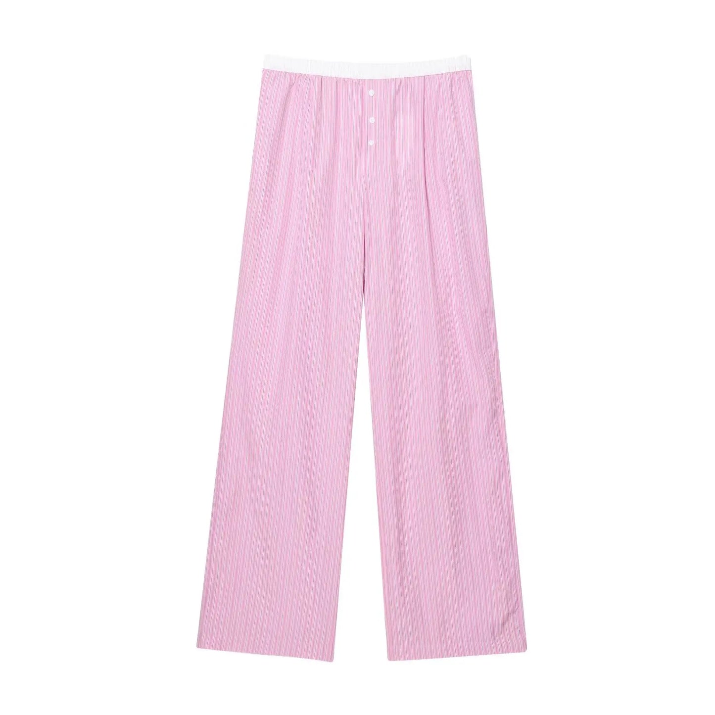 HH Women's Striped Pants Suit Bat Sleeve Loose Poplin Shirt+Elastic Waist Side Pocket Boxer Panties Pajama Style Casual Pant