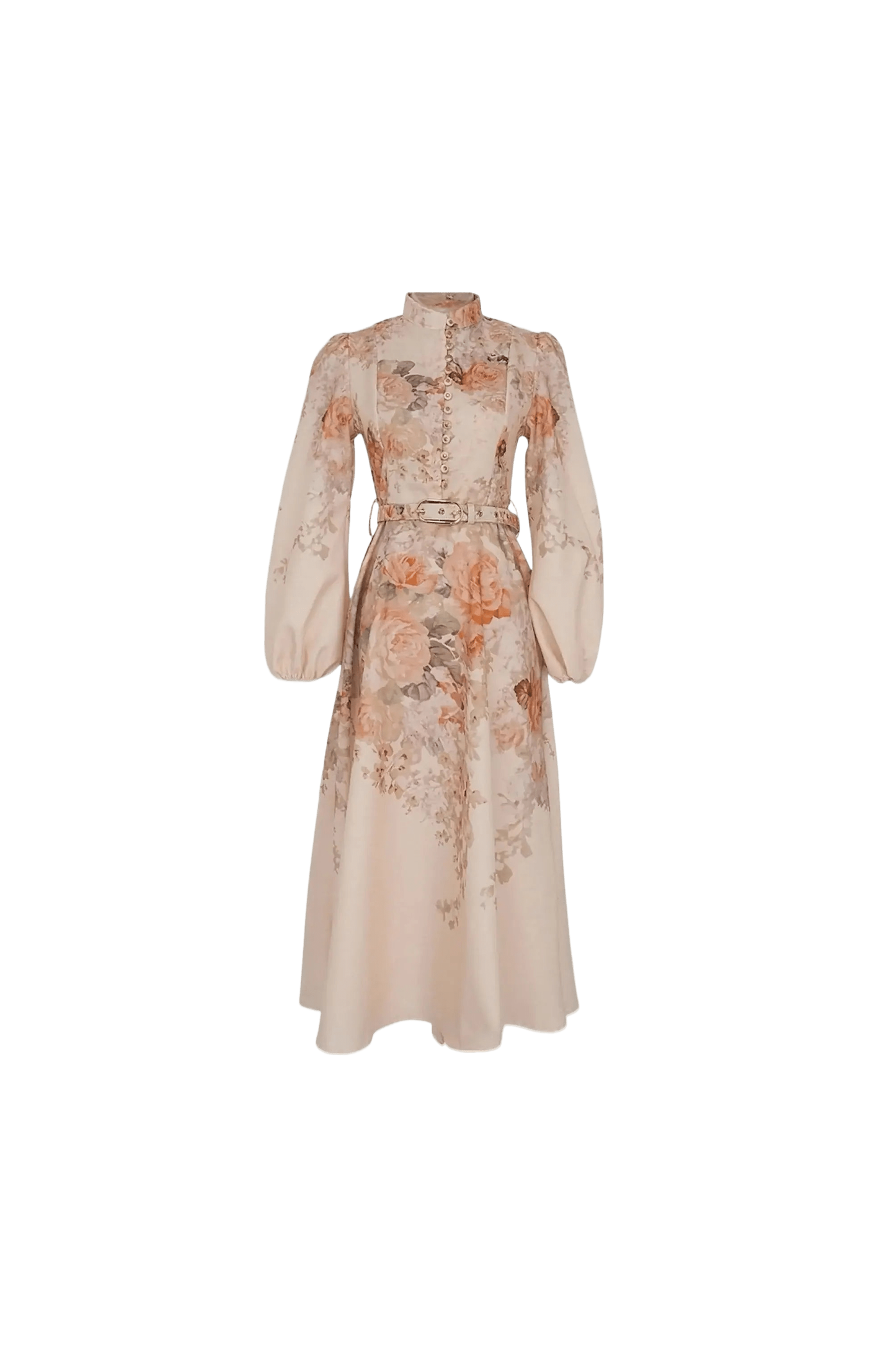 Elegantes Maxikleid mit floralem Print und Puffärmeln.