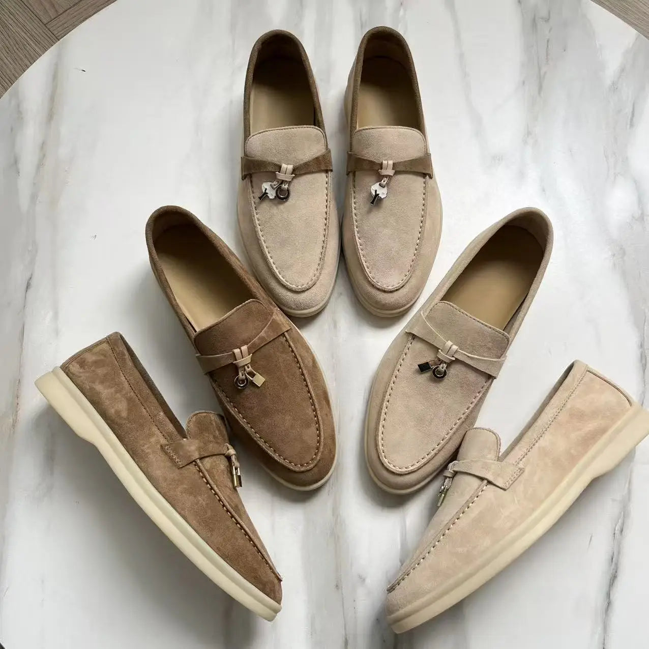 Klassische High-Top LP Loafer mit weicher Sohle, Slip-On-Schuhe, Metallschnalle, Quastendetails, lässige runde Zehenpartie, Leder-Flats