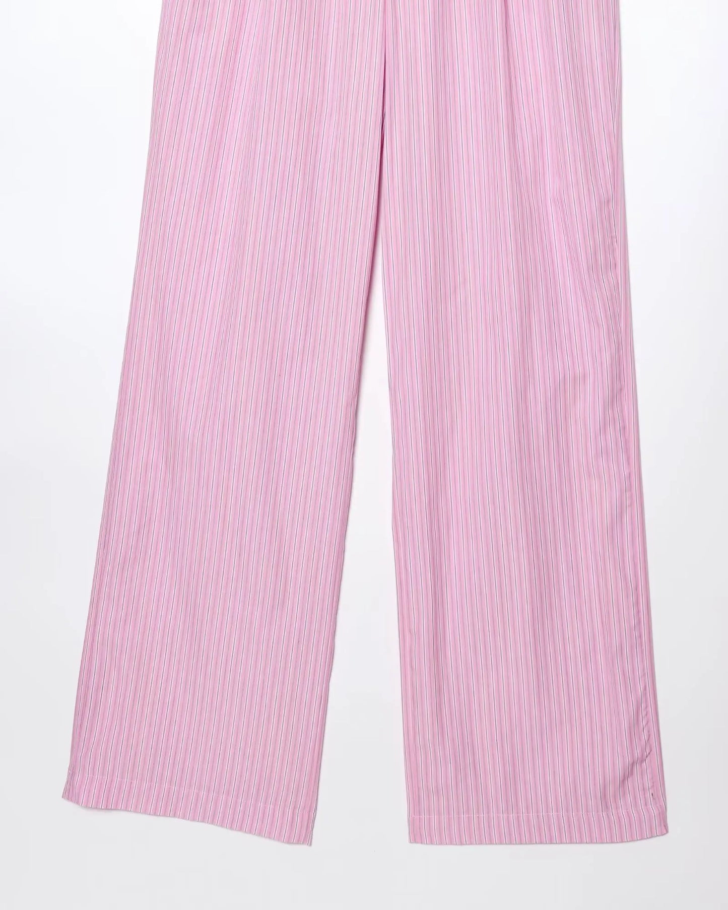 HH Women's Striped Pants Suit Bat Sleeve Loose Poplin Shirt+Elastic Waist Side Pocket Boxer Panties Pajama Style Casual Pant