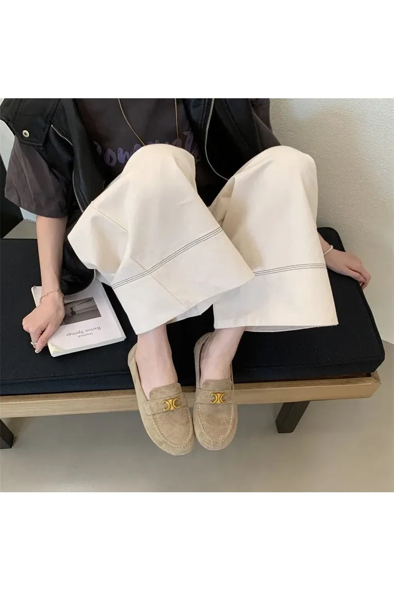 Französische Vintage-Slipper mit flacher Sohle für Damen – Eleganter, neuer Frühlingsstil, Schwarz, Slip-On, weiche Sohle, Bohnenschuhe