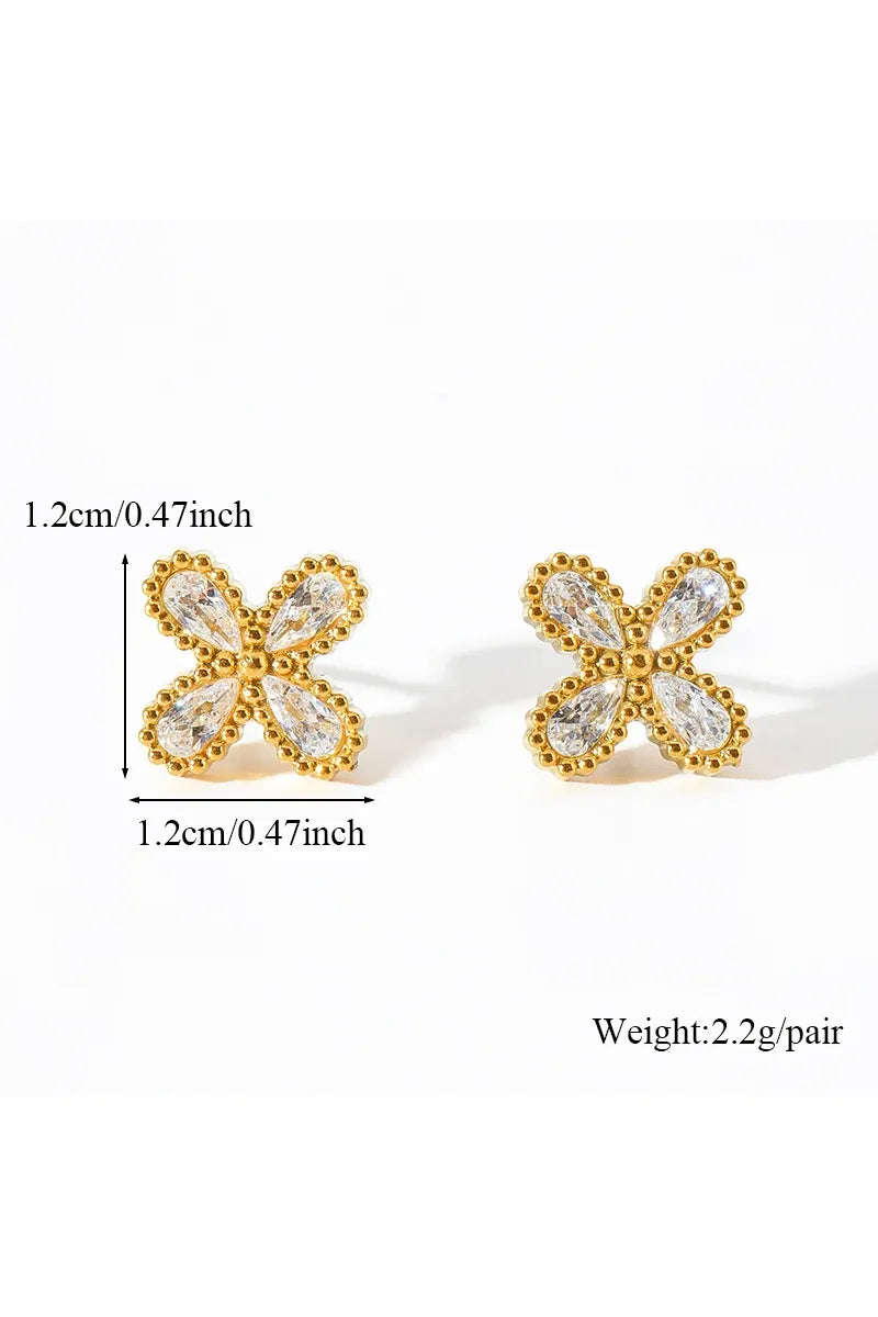 EILIECK 316L Edelstahl Blume Blütenblatt Zirkon Halskette Ohrringe Armband Set Für Frauen Mode Wasserdicht Schmuck Party Geschenk