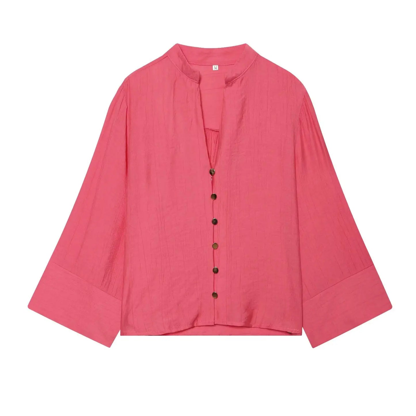 Loose Long Sleeve V-Neck Shirt Elastic Waist High Waist Wide Leg Pants Set Women's Casual Comfortable Polyester Spring Summer
