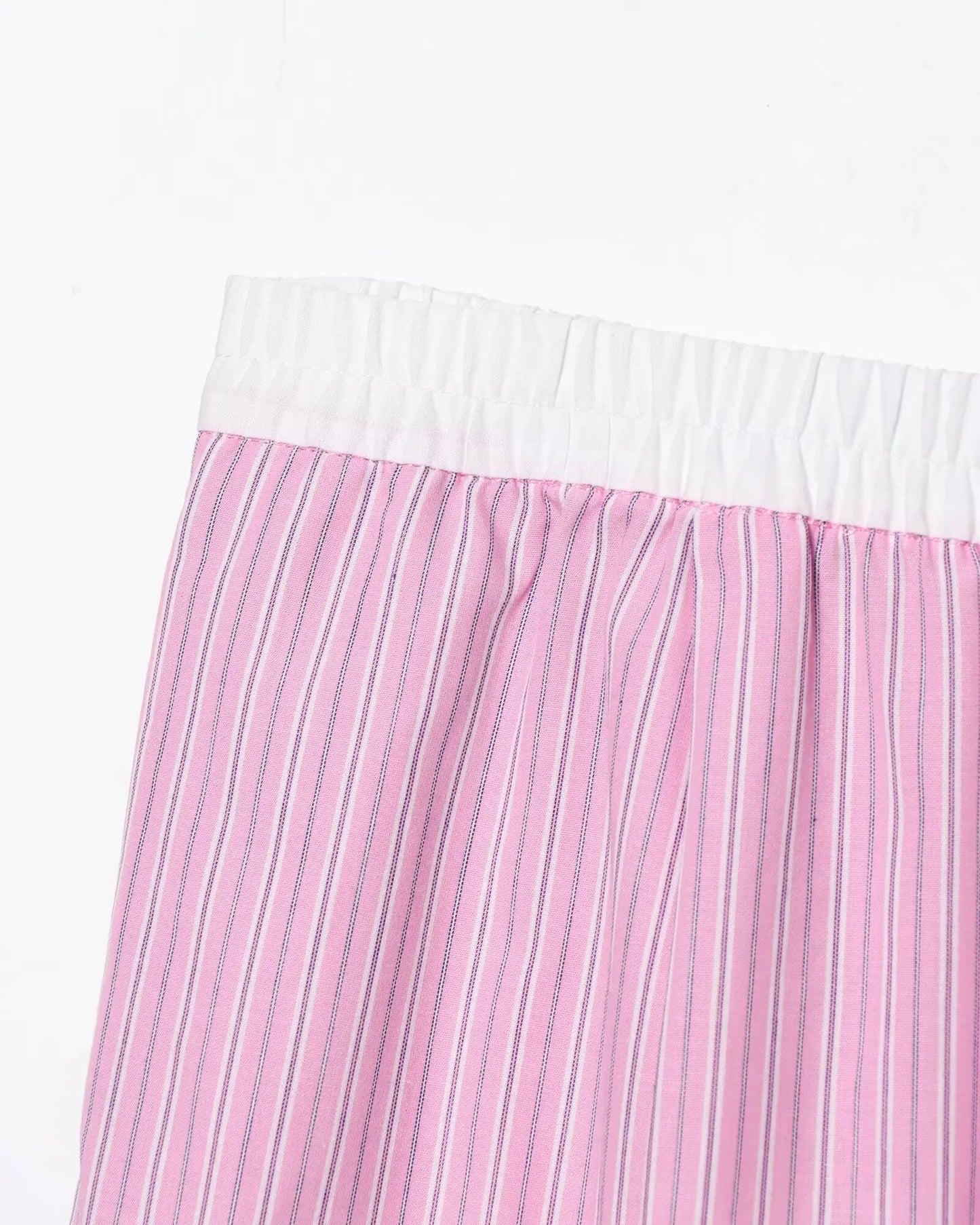 HH Women's Striped Pants Suit Bat Sleeve Loose Poplin Shirt+Elastic Waist Side Pocket Boxer Panties Pajama Style Casual Pant