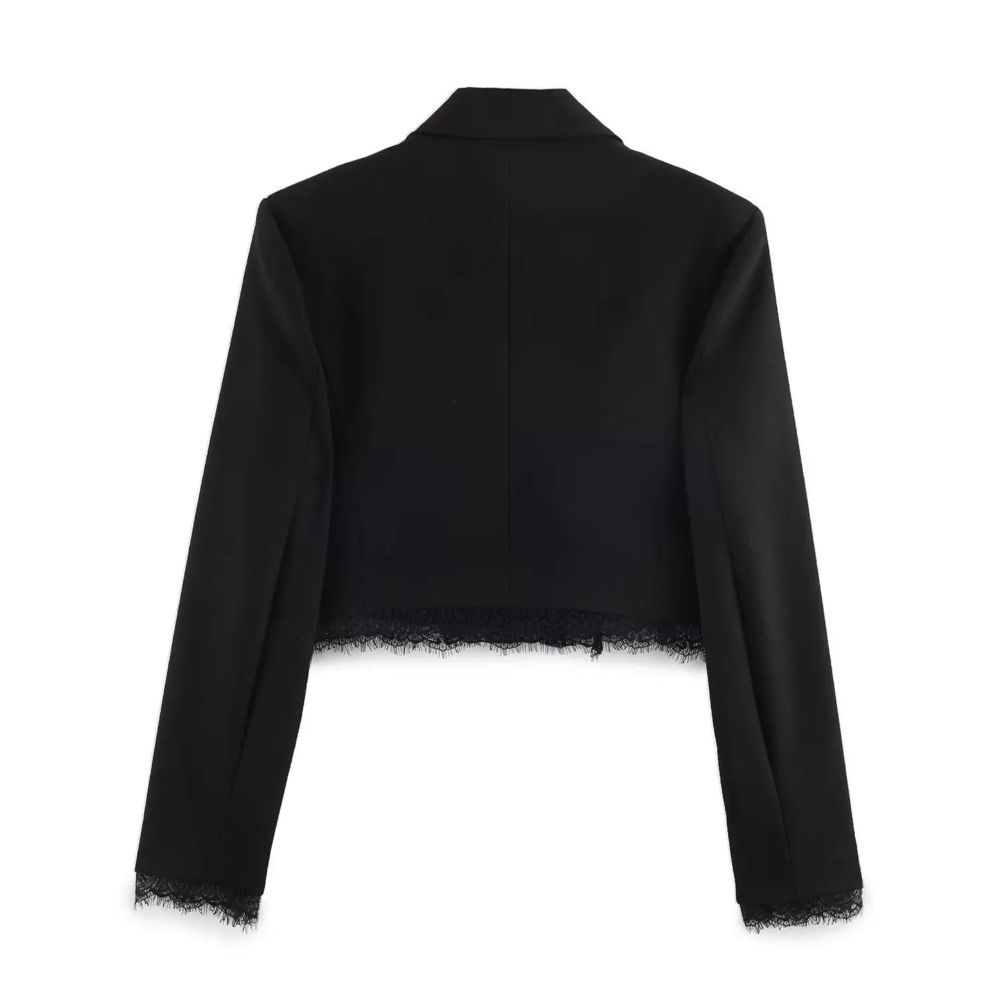 Fashion Women Lace Trim Cropped Blazer Shorts Suits Causal Slim Full Sleeve Coats High-waist Short 2026 New Ladies Solid Outwear