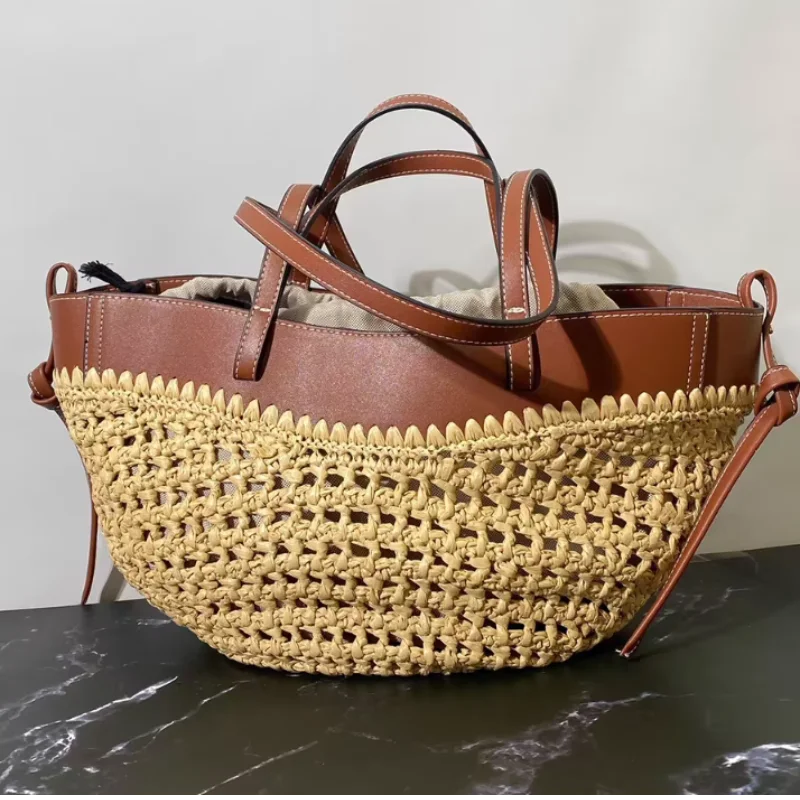Women Straw 2in1 Woven Bag Fashion Plush Wings Armpit Bag Large Capacity Dumpling Straw Shoulder Bag For Summer Beach Bucket Bag