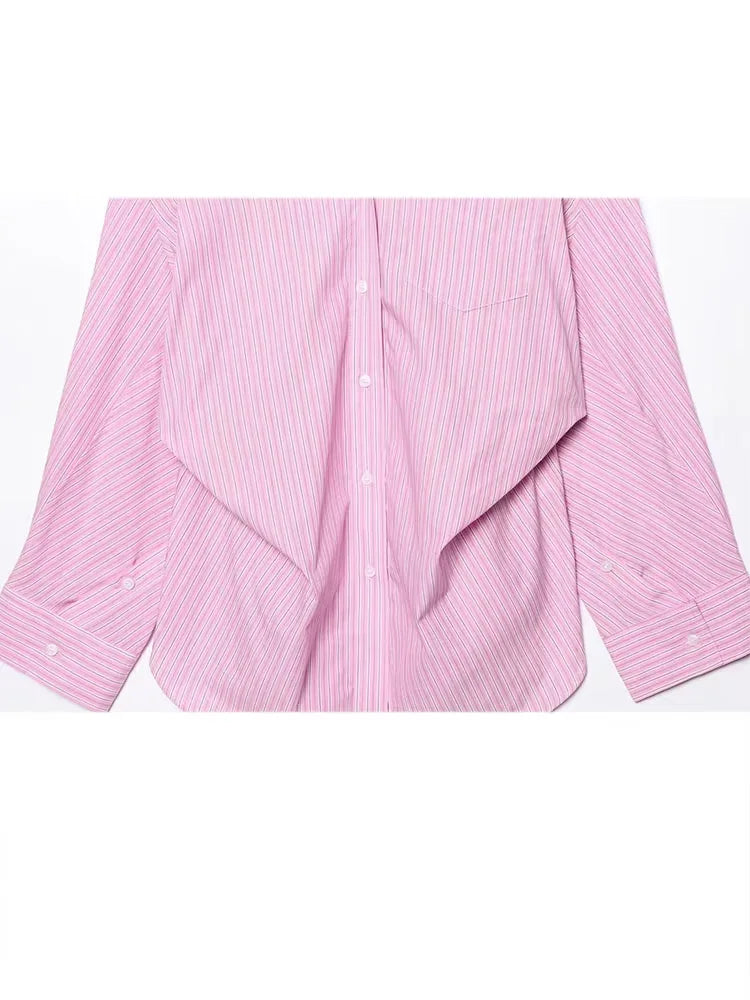 HH Women's Striped Pants Suit Bat Sleeve Loose Poplin Shirt+Elastic Waist Side Pocket Boxer Panties Pajama Style Casual Pant