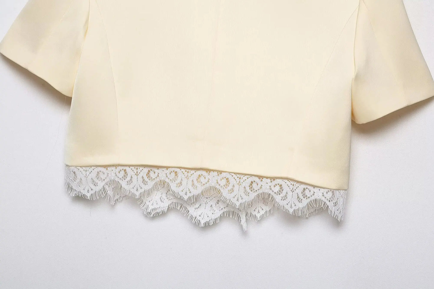HH Lace Patchwork Culottes Two Piece Set Women's Summer Lace Paneled Short Sleeve Lapel Cropped Blazer+Casual Shorts Skirts