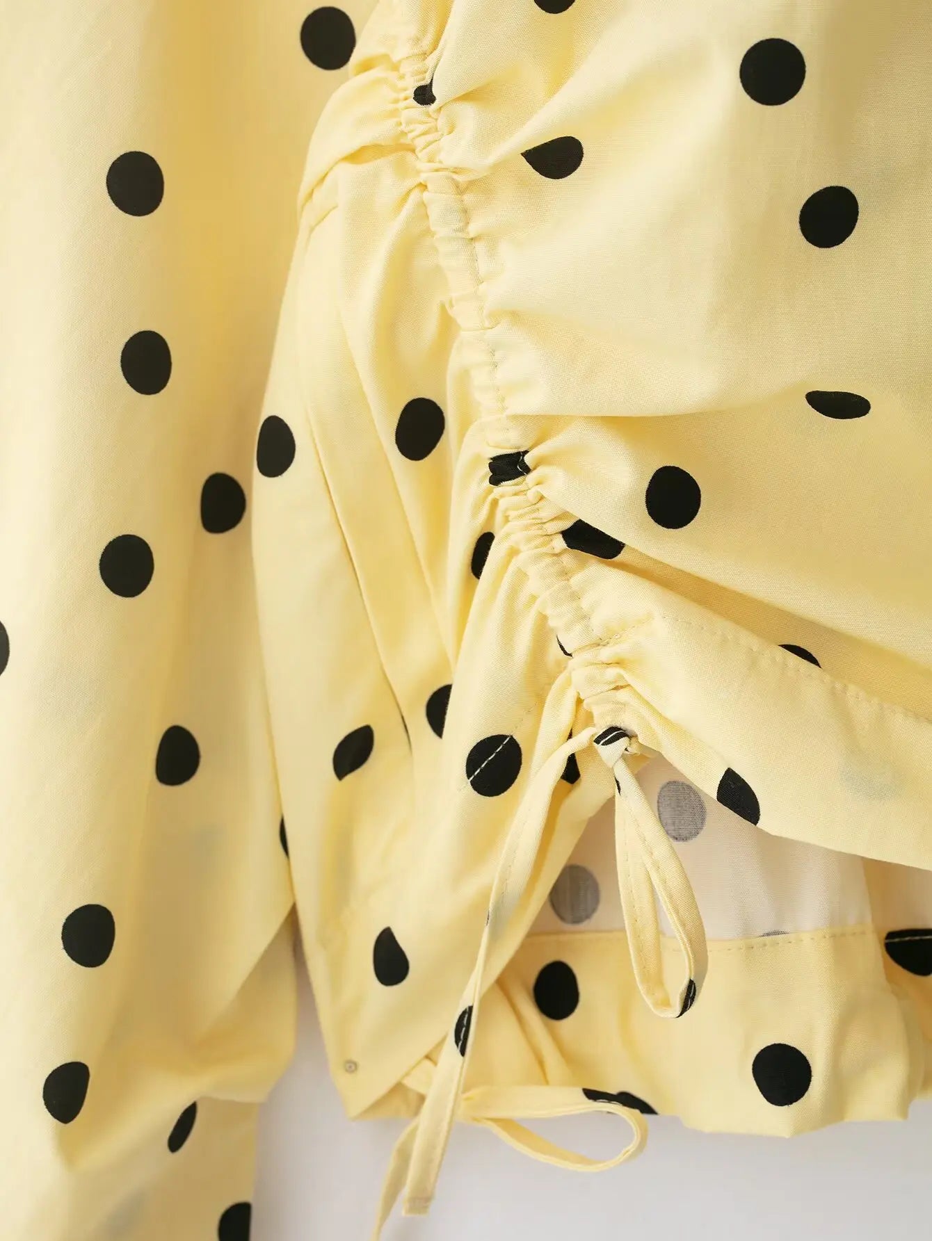 HH 2026 Women 2 Piece Set Long Sleeves Single Breasted Shirring Polka Dot Short Coat+Casual Elastic Waist Balloon Fit Shorts