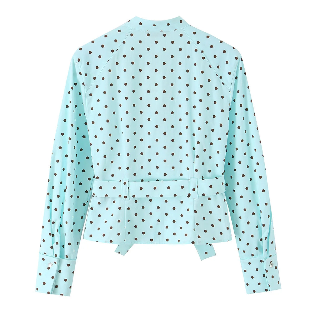 HH 2026 Spring Summer French Polka Dot 2 Piece Set Women Belted Long Sleeve Shirt Shorts Elegant Casual Business Outfit