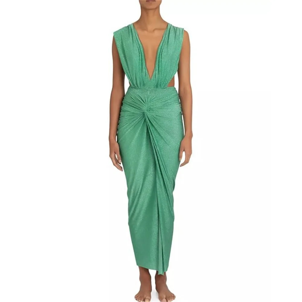 2025 New Swimsuit High-end Niche Design 2Pcs Halter Neck Glitter Fabric Holiday Sexy Hot Spring One Piece Swimsuit for Women