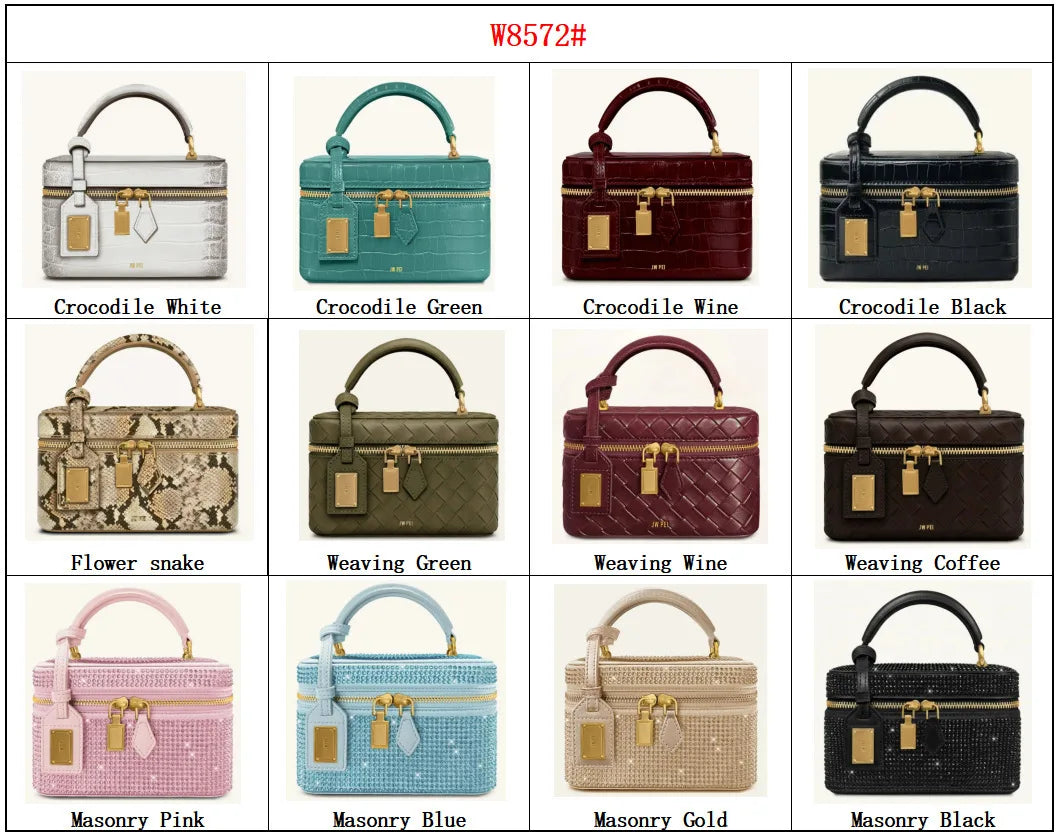 New JWPEI Cleo Crocodile-Print Diamond-Embellished Box Bag, Square Handbag, Crossbody Shoulder Bag, Small Square Bag