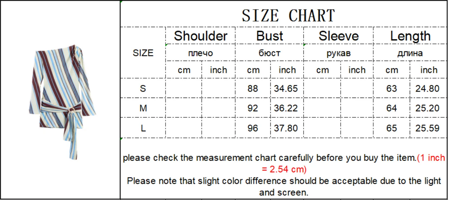 TFMLN New Women Striped Resort Dress Chic One Shoulder Tie Waist Long Sleeve Mini Dresses Female Slim Fashion Beach Lady Outfit