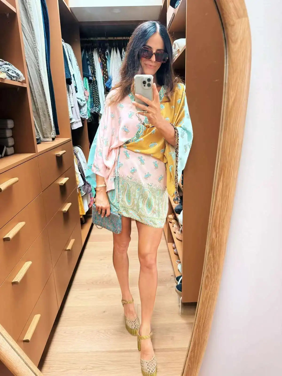 Bohemian Paisley Print Wrap Blouse Women V Neck Kimono Sleeve Self Tie Side Split Tunic Top Summer Beach Cover Up Casual Boho Ho