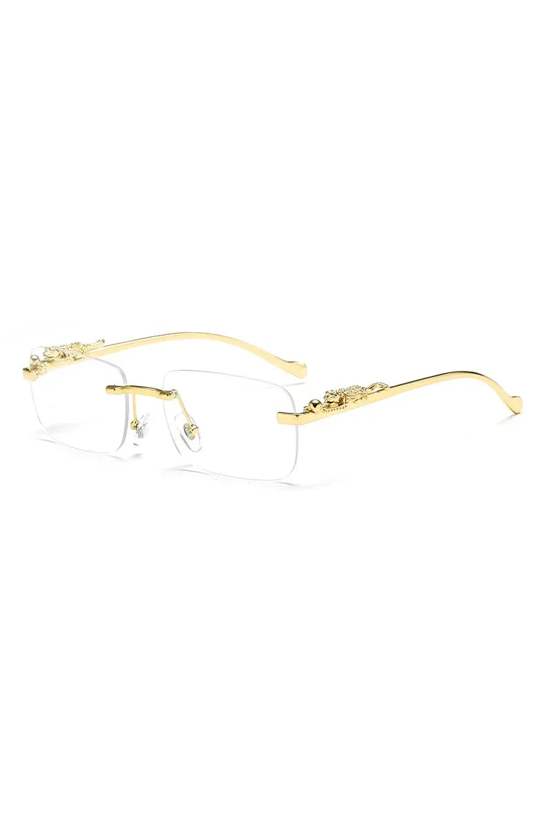 Klassische randlose Sonnenbrille für Herren und Damen, modisch, Leoparden-Dekoration, kleine Sonnenbrille, stilvoll, rahmenlos, zum Fahren, Reisen