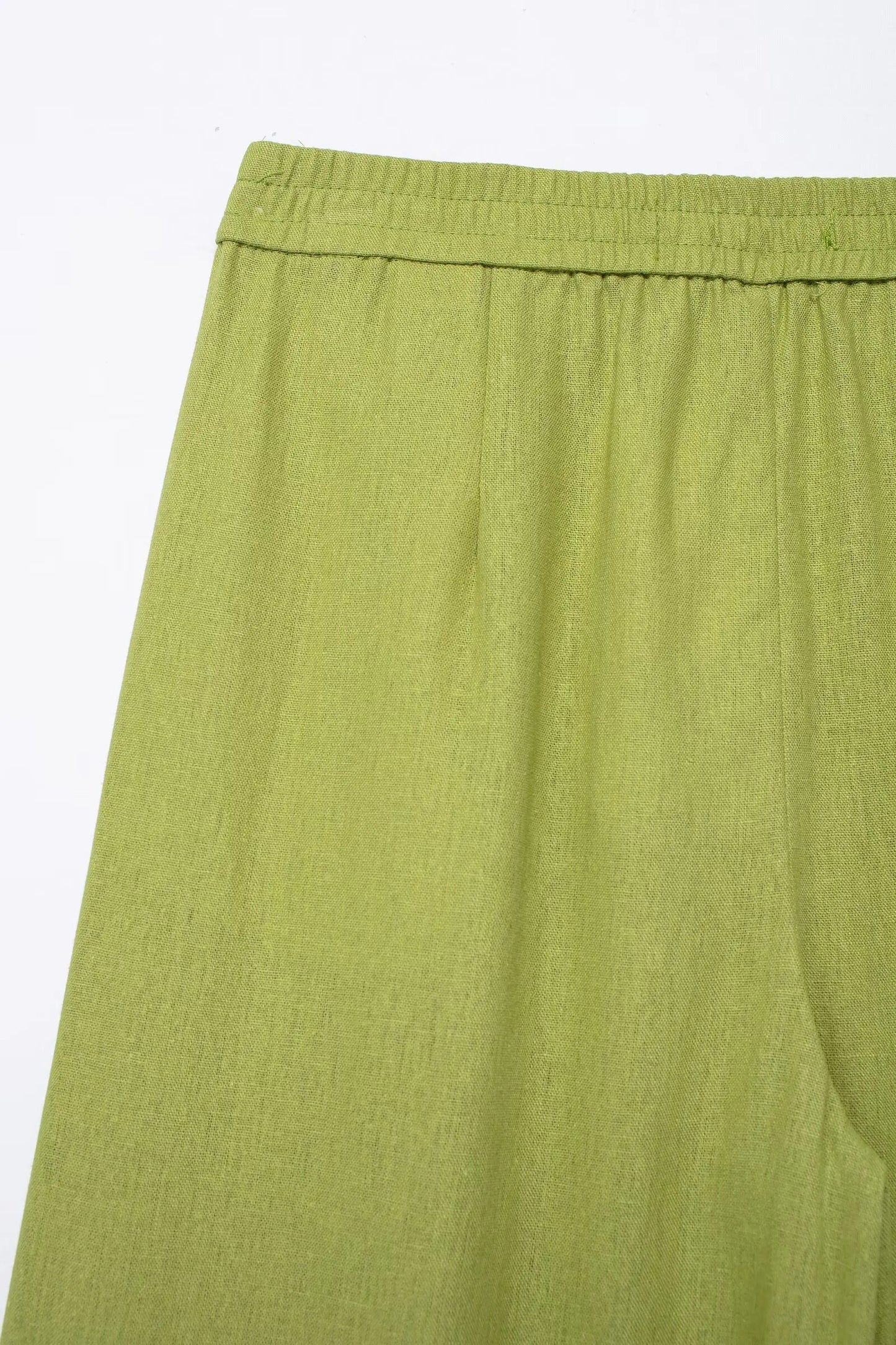 HH 2025 Damen 2-teiliges Set, elastische Taille, Taschenfalten, verziert breite Beinhosen + solides einreihiges Blusenoberteil mit Schlitz am Saum