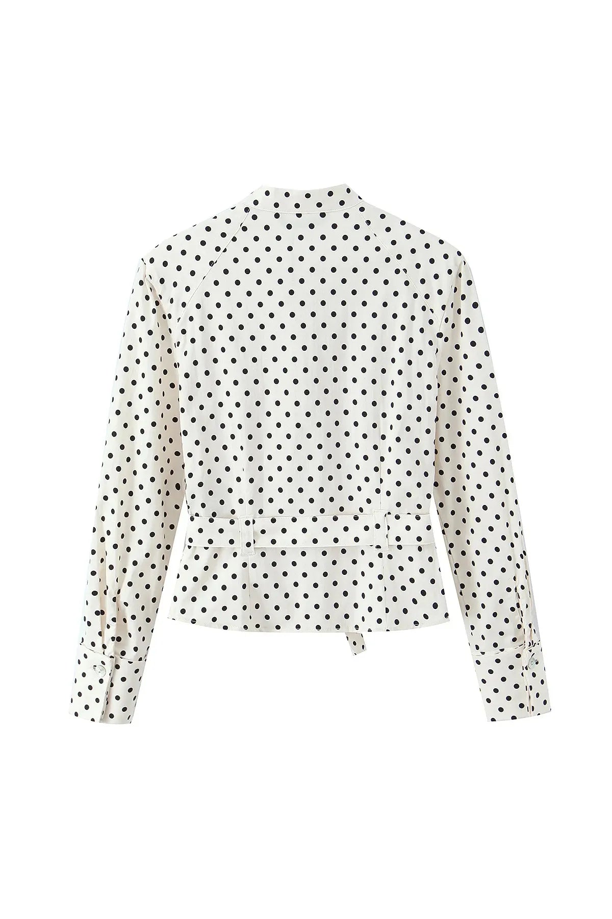 HH Damen Mode Einreihige Jacke mit Taschen und Gürtel-Dekoration im Polka-Dot-Stil + Hochgeschnittene Reißverschluss-Caprihose 2-teiliges Set