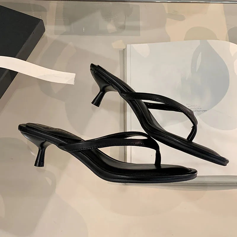 Fashion Round Toe Non-Slip Women Thin Heels Slippers Slides Female Flip flops Sandals Pumps Comfort Ladies Heeled Slippers Shoes