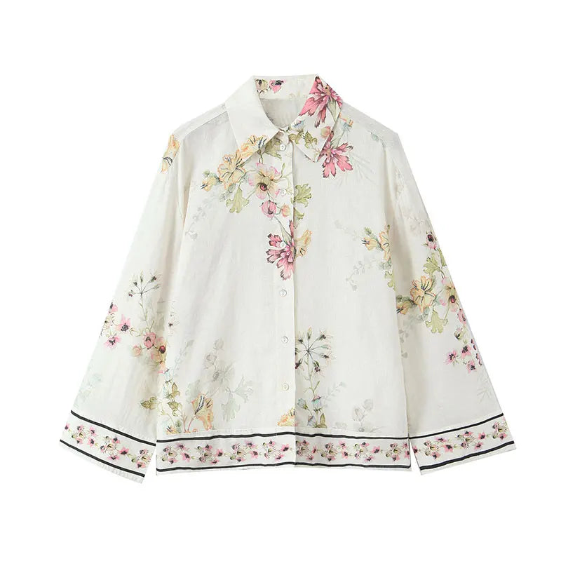 TFAFXY Thin Women Printed Blouse 2026 Spring Autumn Single-breasted Loose Shirt Female Casual Office Top Y2K