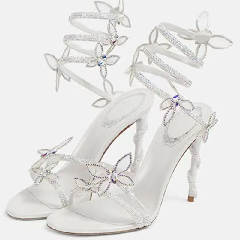 Eilyken Sexy CRYSTAL Flower Thin High Heels Women Sandals Street Style Narrow Band Ankle Strap Pole Dancing Ladies Shoes