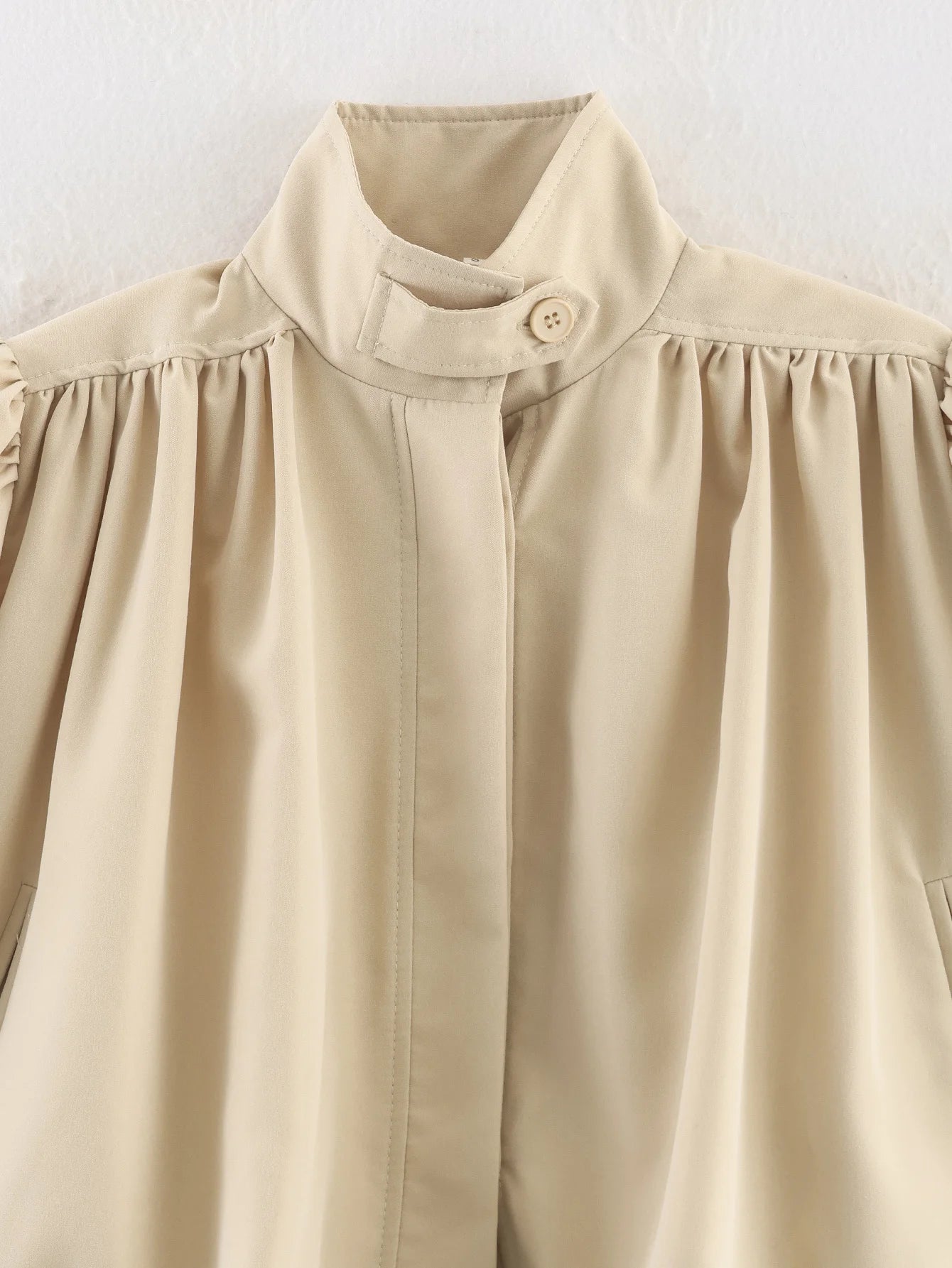 Zevity Damen High-Street-Plissee-Design, einfarbig, schicker Kurzmantel, Damen-Retro-Jacke mit langen Ärmeln, Freizeitjacke, Damenbekleidung, Oberteile CT9530