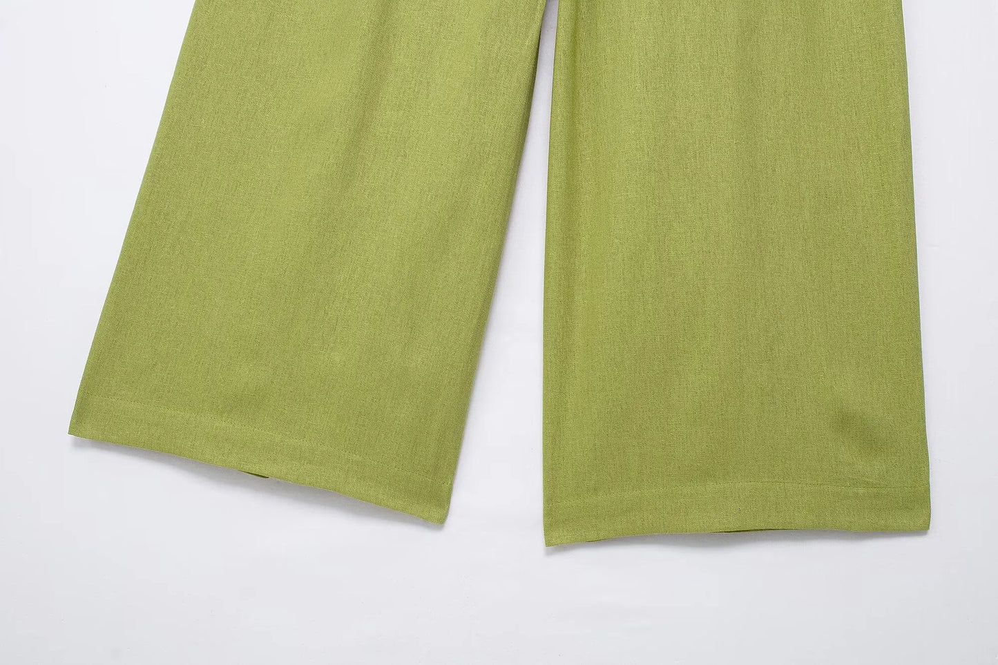 HH 2025 Damen 2-teiliges Set, elastische Taille, Taschenfalten, verziert breite Beinhosen + solides einreihiges Blusenoberteil mit Schlitz am Saum