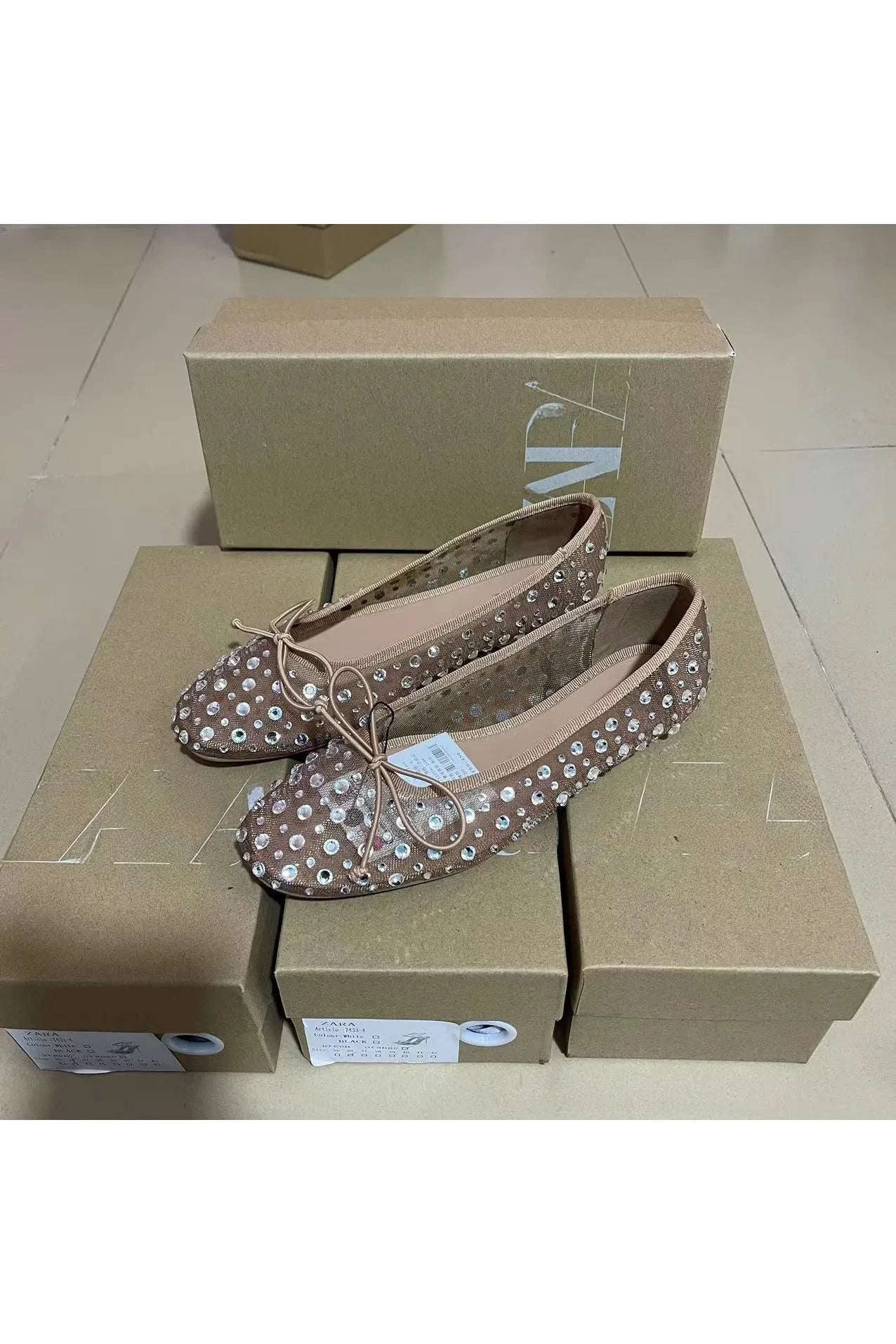Atmungsaktive flache Schuhe mit Schmetterlingsknoten und Strassverzierung, modische neue Sommerschuhe für Damen, runde Zehenpartie, niedriger Absatz, Gummi...