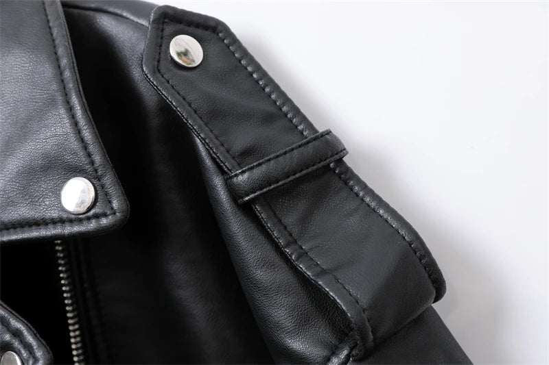 Neue 2025, Damen-Motorrad-Leder, PU-Kunstleder, lockere Jacke, schwarze Jacke