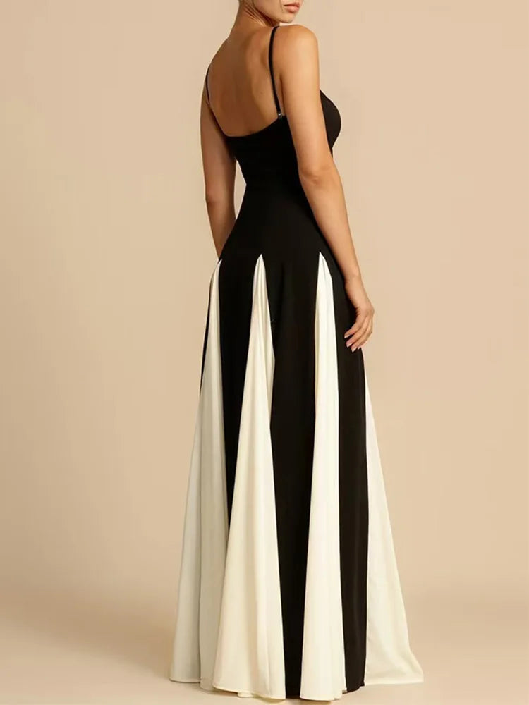 Women's Elegant Splice Slip Evening Dress Long Floor-Length Maxi Gown for Formal Occasions