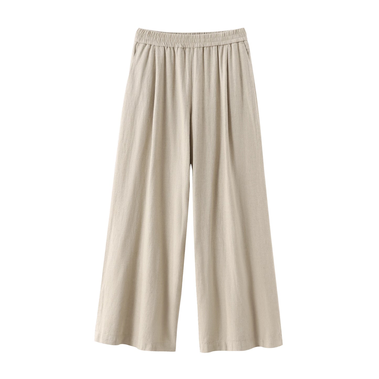 HH 2025 Damen 2-teiliges Set, elastische Taille, Taschenfalten, verziert breite Beinhosen + solides einreihiges Blusenoberteil mit Schlitz am Saum