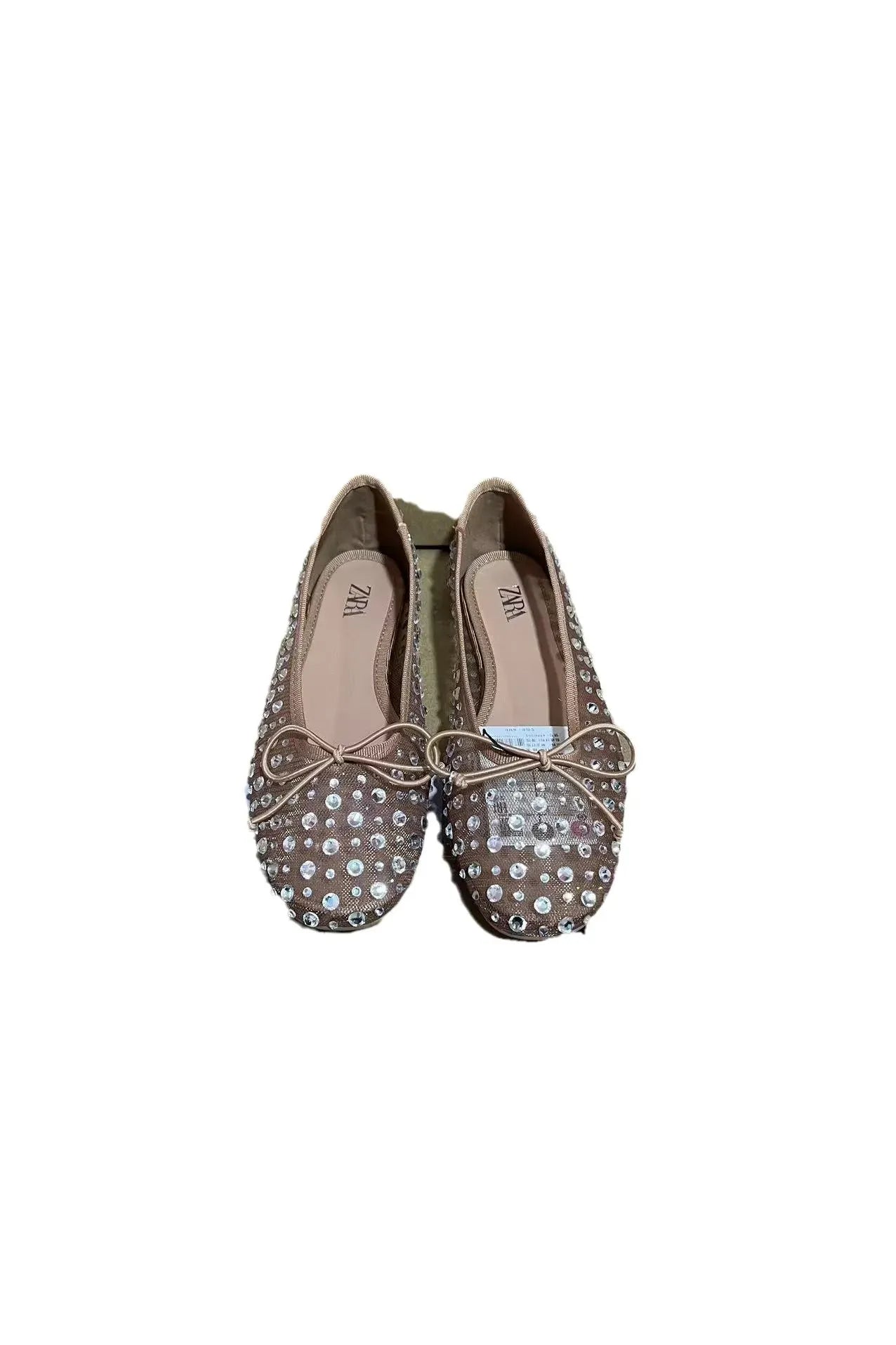 Atmungsaktive flache Schuhe mit Schmetterlingsknoten und Strassverzierung, modische neue Sommerschuhe für Damen, runde Zehenpartie, niedriger Absatz, Gummi...