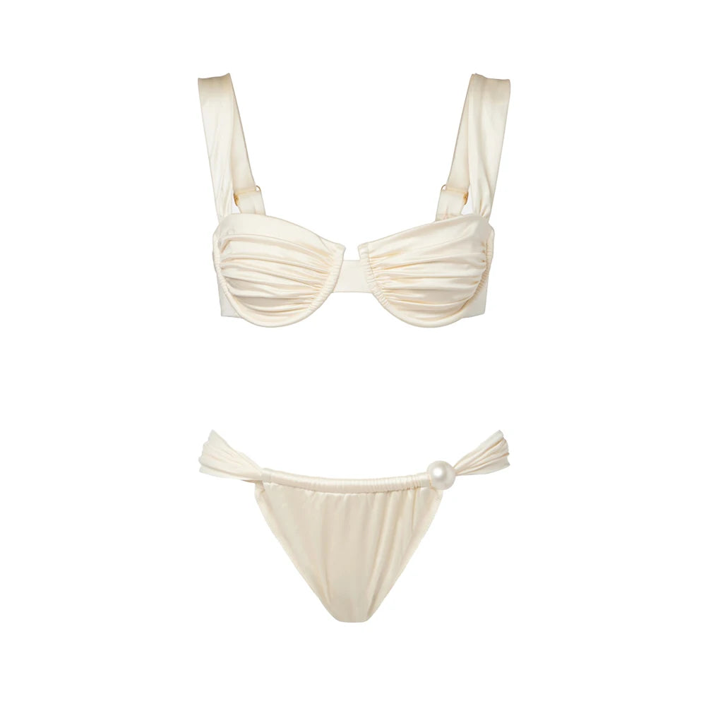 Underwire Swimsuit Bikini with Skirt Swimwear Women Separates Pearl Swimwear Swimsuit Resort Wear Bathing Suit