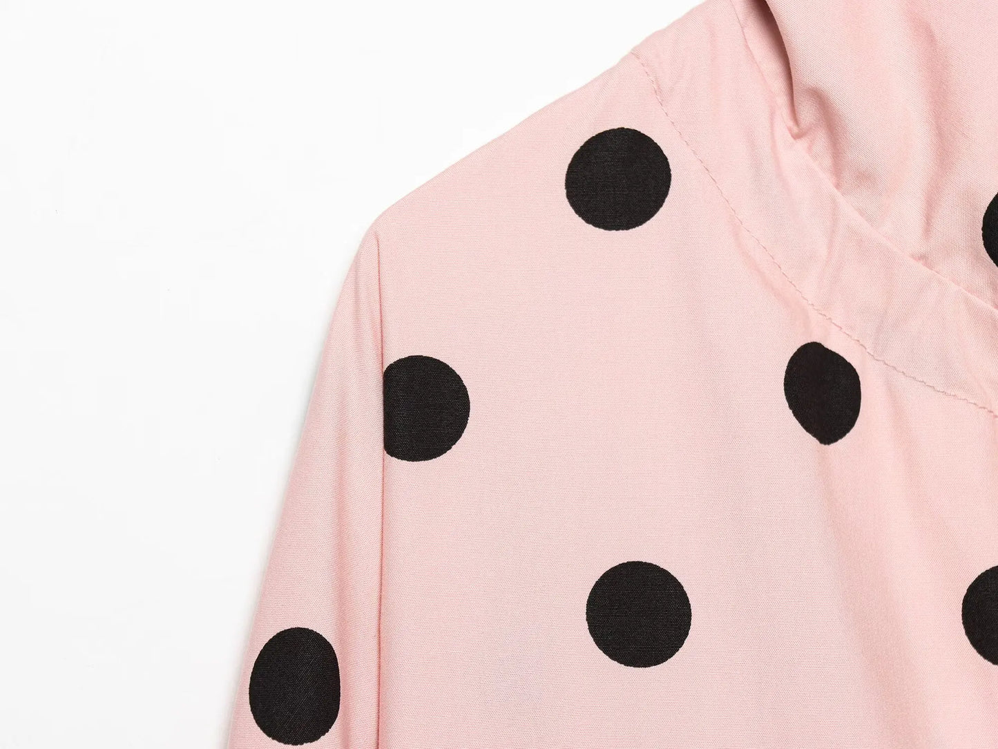 HH Damen Langarm Rosa Gepunktete Jacke Modische Einreihige Hochkragen Kurze Jacke Damen Frühling Lässige High-Street-Jacke