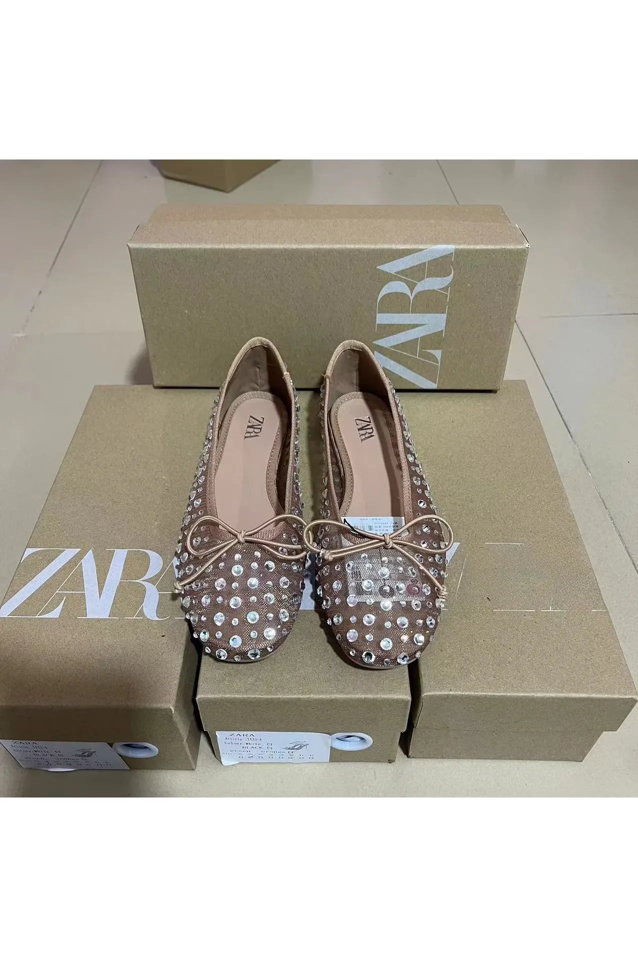 Atmungsaktive flache Schuhe mit Schmetterlingsknoten und Strassverzierung, modische neue Sommerschuhe für Damen, runde Zehenpartie, niedriger Absatz, Gummi...