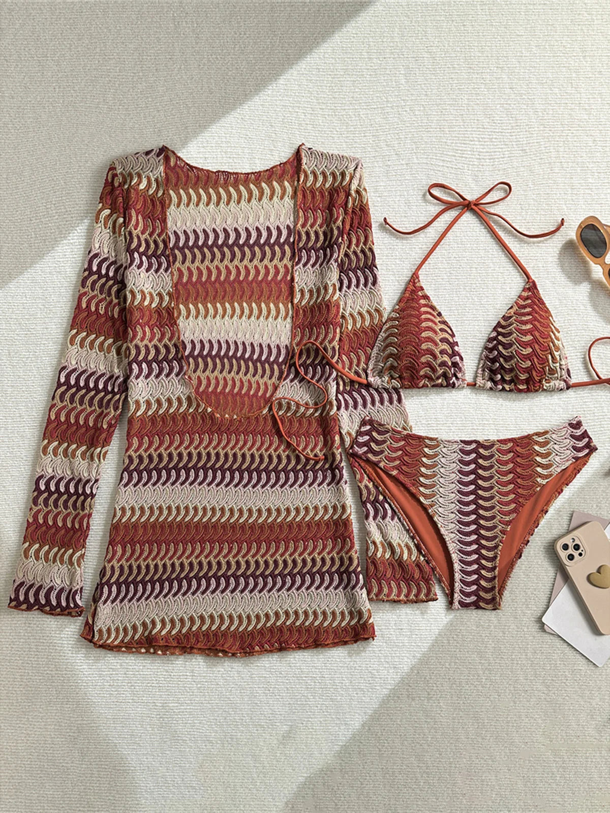 With Long Sleeve Cover Up Printed Bikini Women Swimwear Female Swimsuit Three-pieces Bikini set Bather Bathing Suit Swim M167