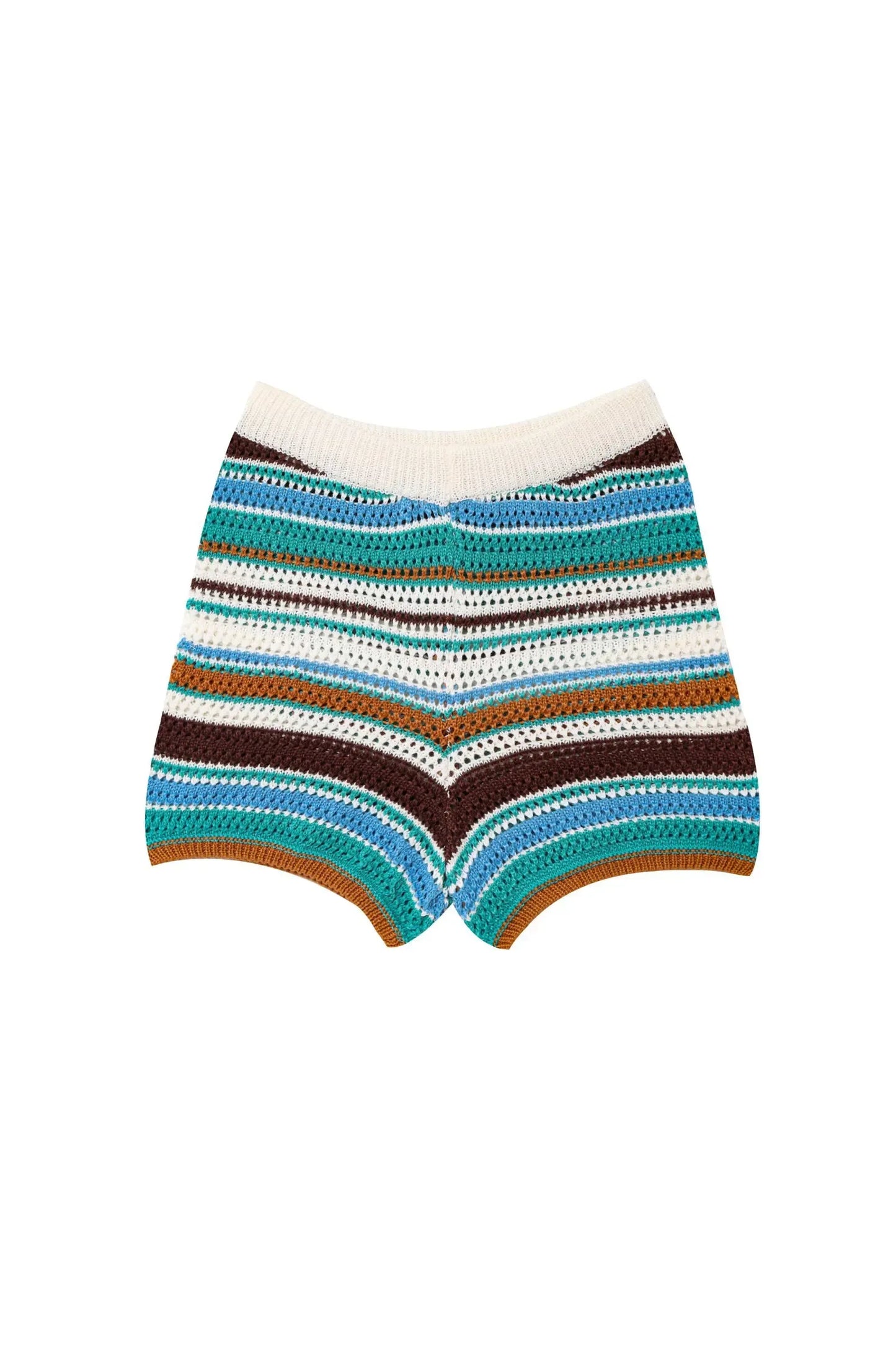 Frauen Patchwork Gestreiften Aushöhlen Häkeln Gestrickte Crop Pullover Shorts Set Kurzarm Polo Kragen Pullover Stricken Shorts Anzug Y2K