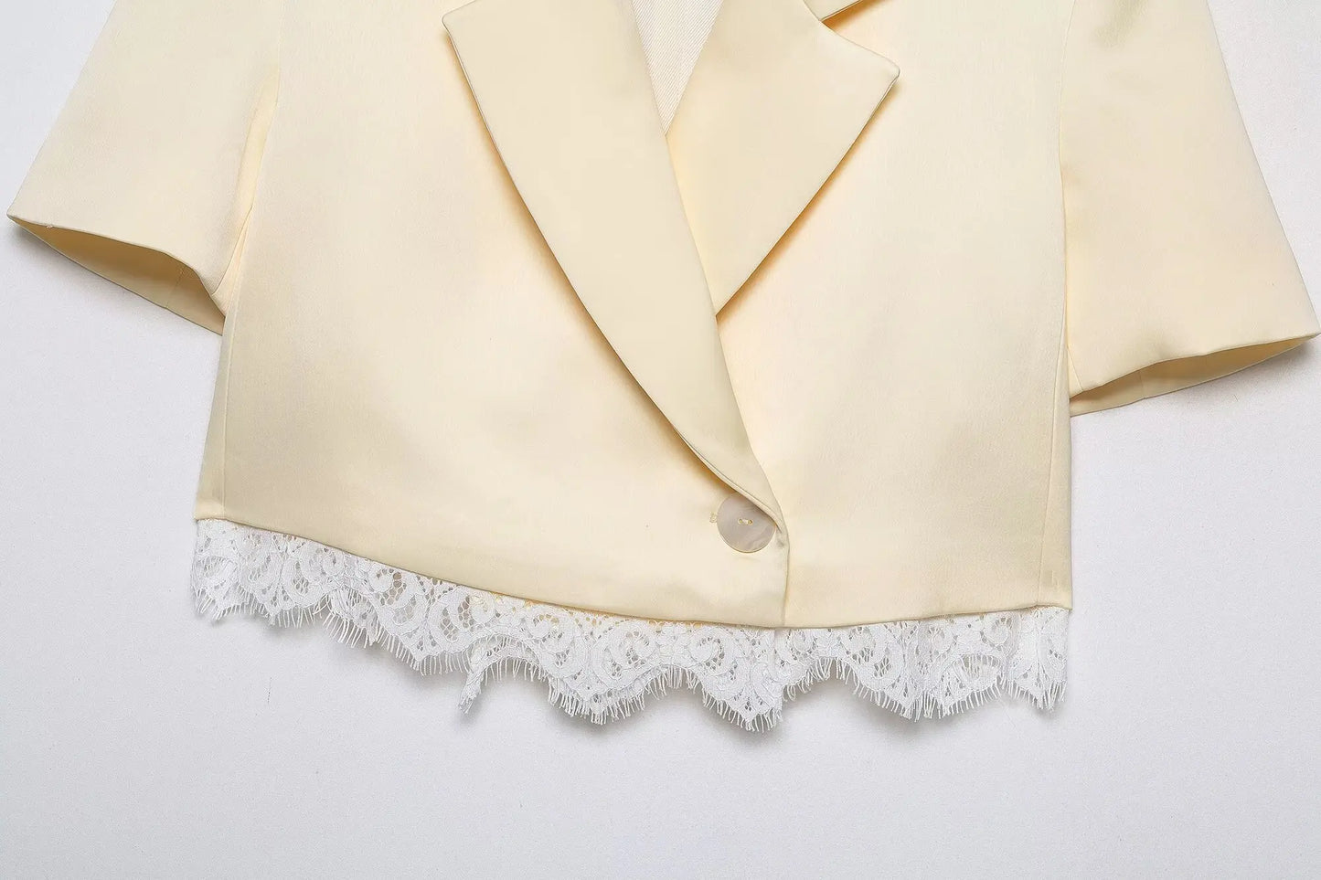 HH Lace Patchwork Culottes Two Piece Set Women's Summer Lace Paneled Short Sleeve Lapel Cropped Blazer+Casual Shorts Skirts