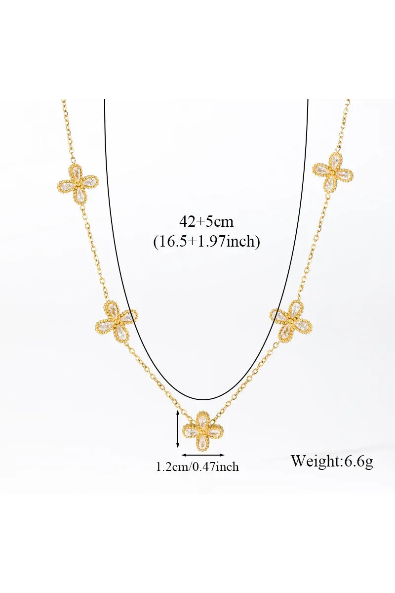EILIECK 316L Edelstahl Blume Blütenblatt Zirkon Halskette Ohrringe Armband Set Für Frauen Mode Wasserdicht Schmuck Party Geschenk
