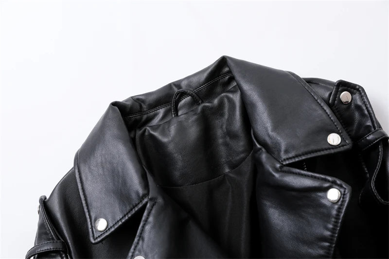 Neue 2025, Damen-Motorrad-Leder, PU-Kunstleder, lockere Jacke, schwarze Jacke
