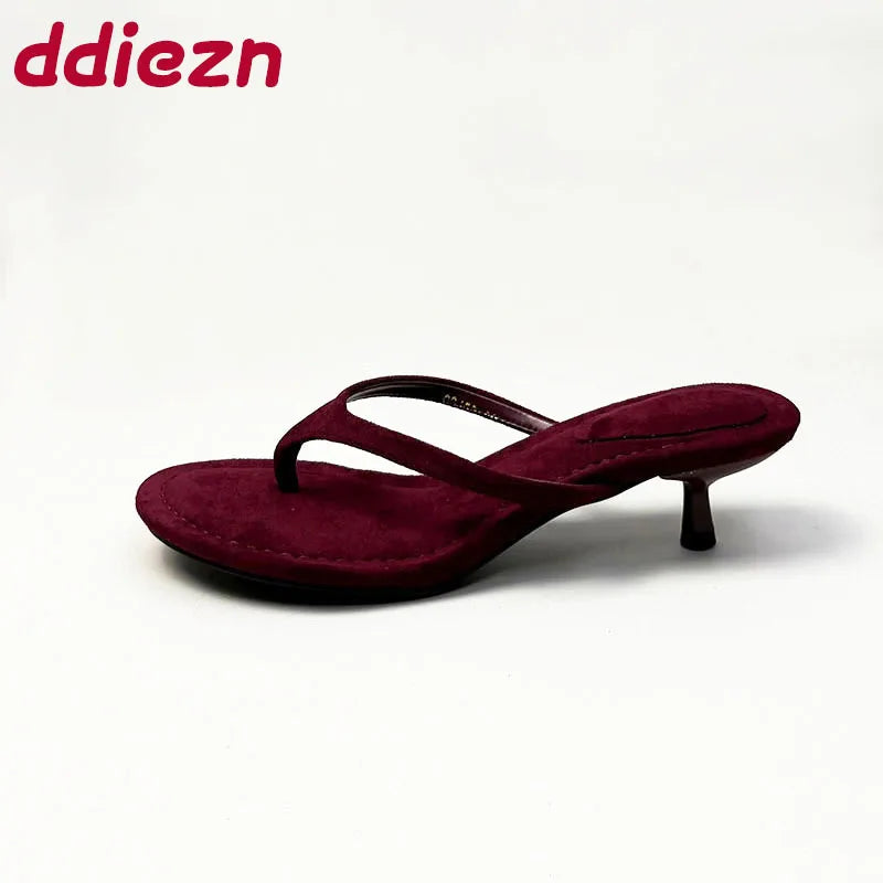 Fashion Round Toe Non-Slip Women Thin Heels Slippers Slides Female Flip flops Sandals Pumps Comfort Ladies Heeled Slippers Shoes