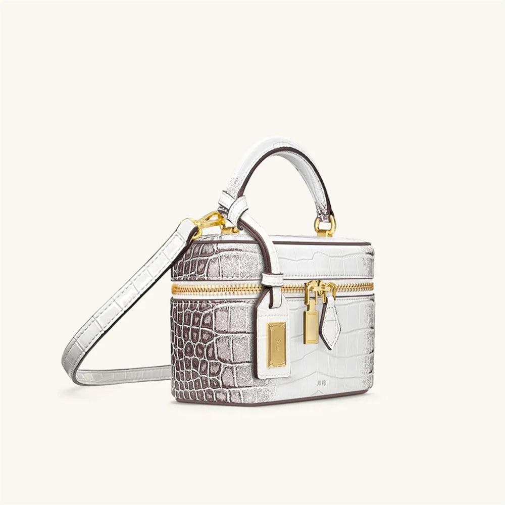 New JWPEI Cleo Crocodile-Print Diamond-Embellished Box Bag, Square Handbag, Crossbody Shoulder Bag, Small Square Bag