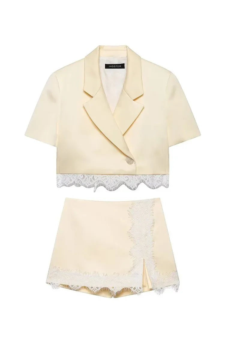 Lace Patchwork Blazer Set – Chic Summer Co-Ord