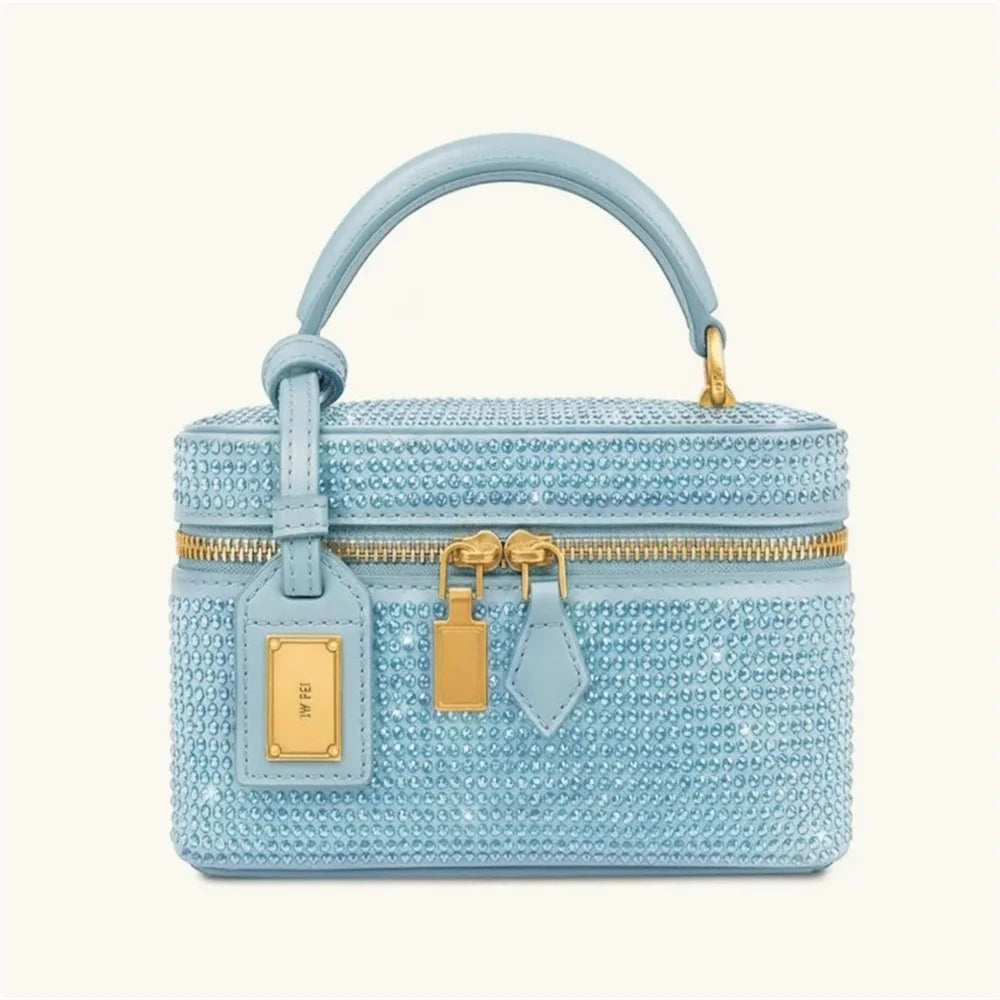 New JWPEI Cleo Crocodile-Print Diamond-Embellished Box Bag, Square Handbag, Crossbody Shoulder Bag, Small Square Bag
