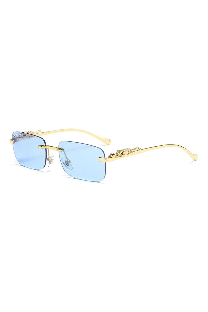 Klassische randlose Sonnenbrille für Herren und Damen, modisch, Leoparden-Dekoration, kleine Sonnenbrille, stilvoll, rahmenlos, zum Fahren, Reisen