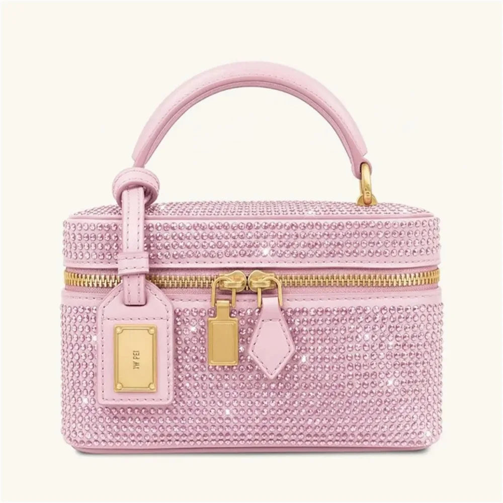 New JWPEI Cleo Crocodile-Print Diamond-Embellished Box Bag, Square Handbag, Crossbody Shoulder Bag, Small Square Bag